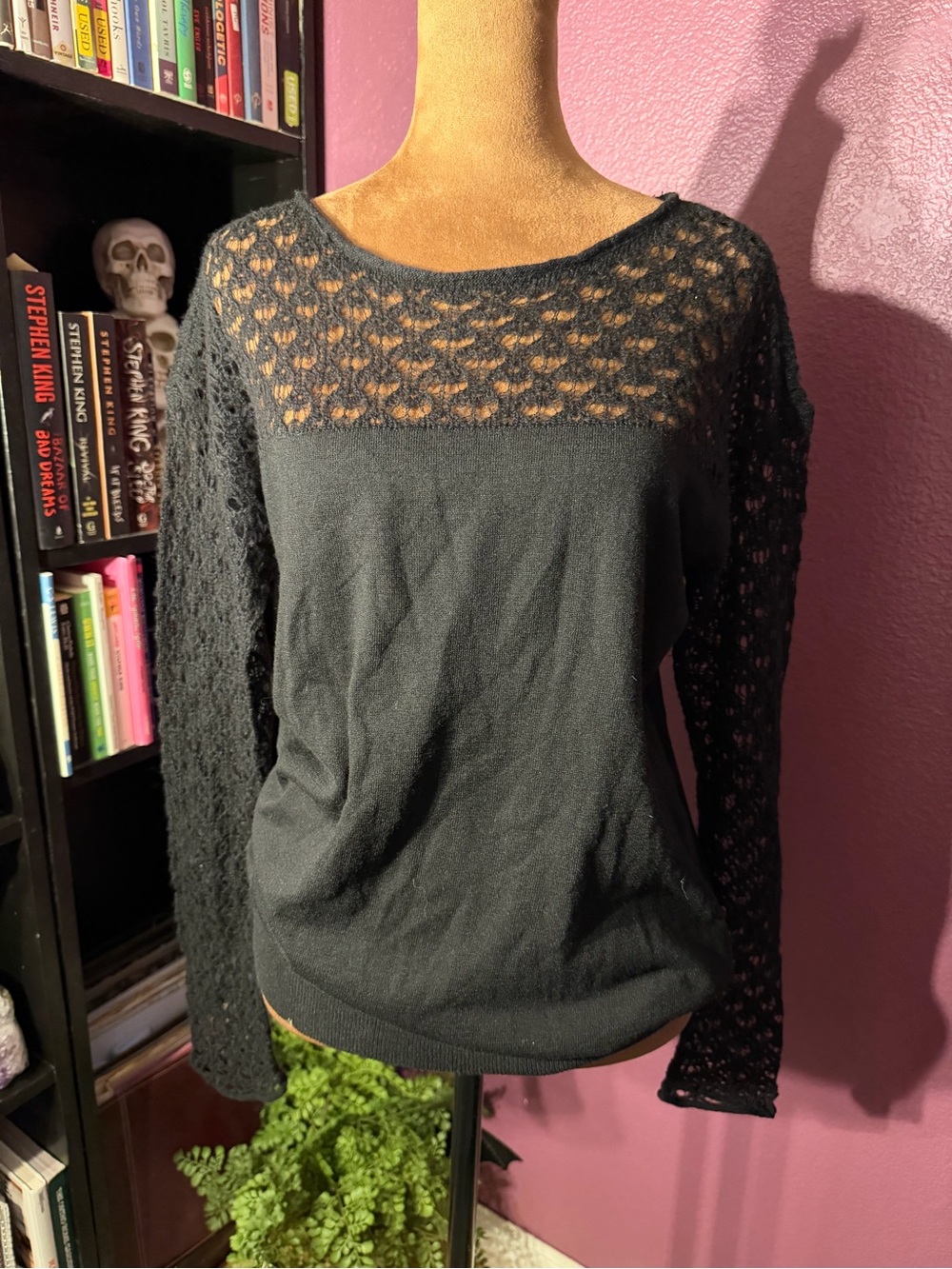 Black spiderweb Yoke Women's Sweater- Ann Taylor